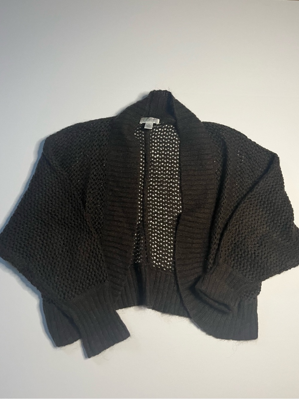 Cottagecore Ann Taylor Brown Open-Front Textured Knit Cardigan